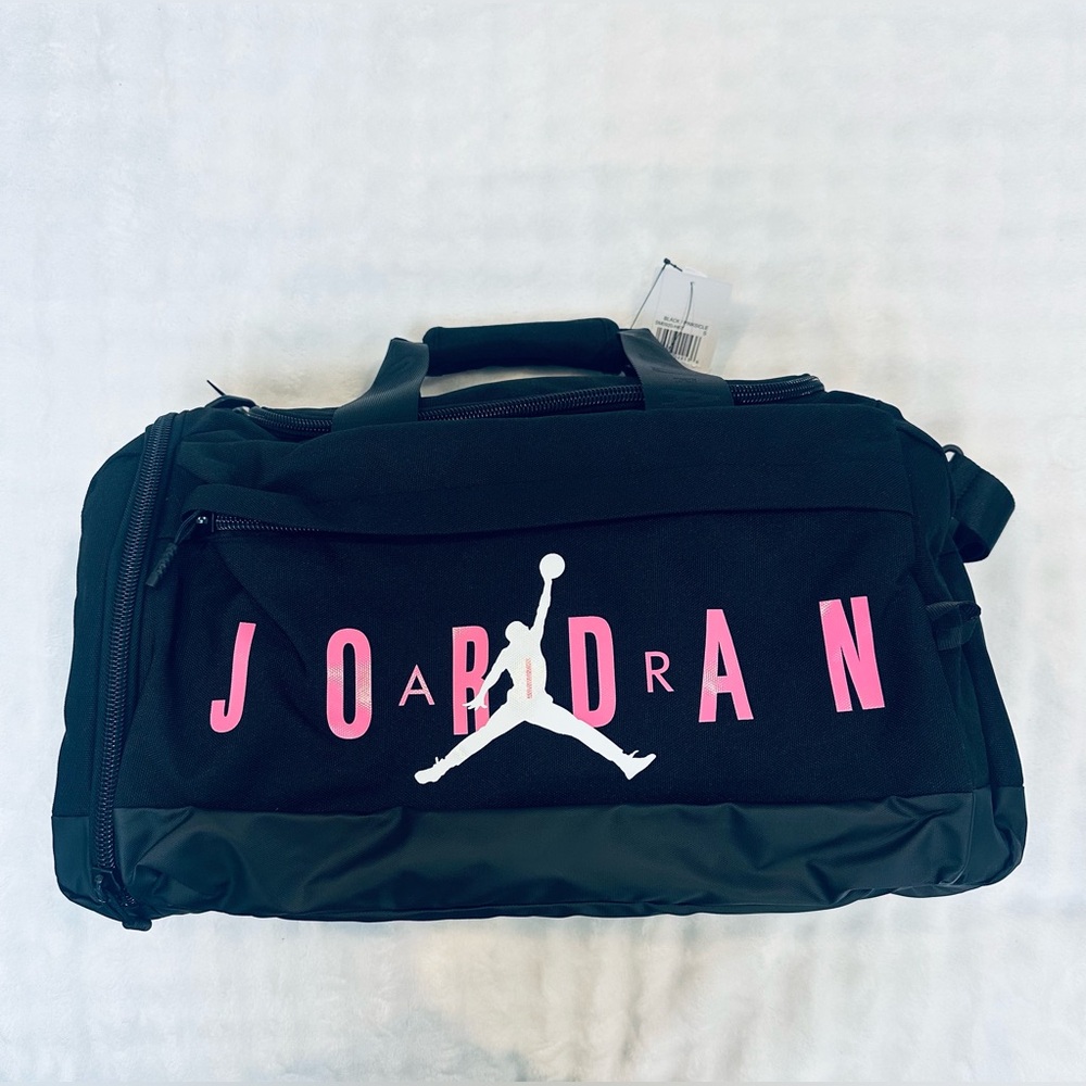 Jordan Black Duffle Bag with Pink Logo